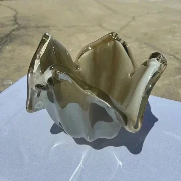 Murano Venetian Hand Blown Art Glass Bowl White Crystal - Picture 5 of 9